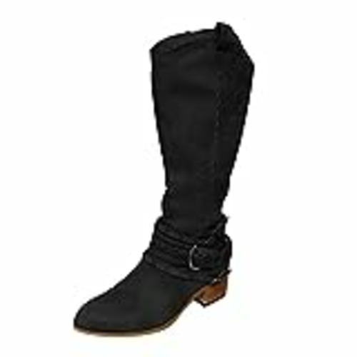 Vendo Botas Mujer Negras Militar Botas cómodas con Cremallera de Rodeo Occidental de tacón bajo y Cabeza Cuadrada para Mujer Vintage Botas De Tobillo