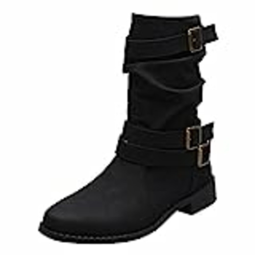 Vendo 205 Botas Baloncesto Mujer Mujer Cuero Artificial Color sólido otoño Tacones Cuadrados Cremallera Punta Redonda Botas Medias Zapatos Botas Militares Blancas Mujer (Black #1, 38)