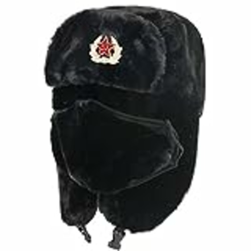 Vendo Outdoor Store Sombrero Ruso Ejército Soviético Insignia Militar Bombardero Ushanka Hats Faux Conejo Piel Earflap Caps de Nieve Capps Trapper Sombreros, Black