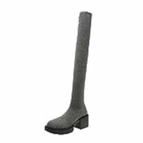 Vendo 205 Botas Militar Mujer Botas de calcetín de tacón Grueso con Detalle de Punto para Mujer Botas largas Botas hasta la Rodilla para Mujer Botas Planas De Mujer Invierno (b-Grey, 38)