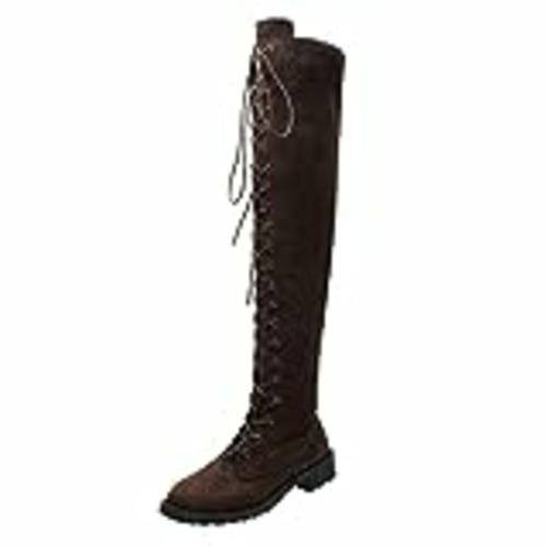 Vendo Botas Militares Mujer Negras Tacones Altos hasta la Rodilla Tubo de Color Redondo sobre Zapatos de Punta Alta Las Mujeres Botas con Cordones de Botas Camperas Verano Mujer 2022 (Coffee, 37)