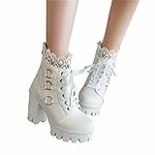Vendo 2022 Mujer Botas Plataforma cuña Zapato encaje Señoras Nieve Botas Mujer Tacón alto Botas Cortas Tobillo de Cuero punk gotico Invierno Cálidas Antideslizante cordón Casual Botas