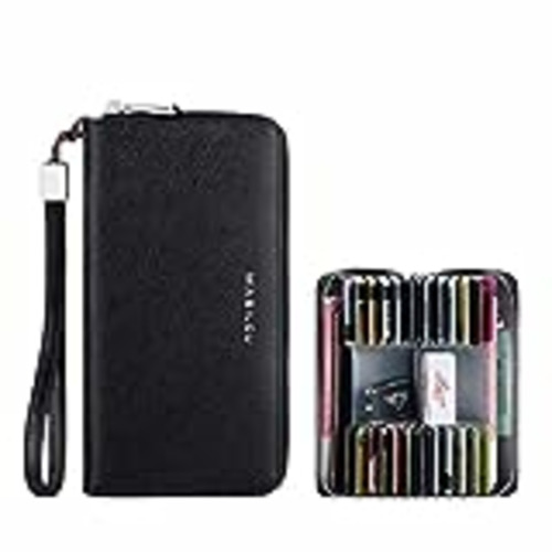 Vendo HIHELO Cartera de piel sintética para hombre, con cremallera larga, antirrobo, tarjetero, cartera para llaves de coche, bolsa para teléfono móvil, monedero, negro-1