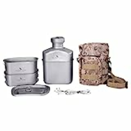 Vendo iBasingo Juego De Tazas De Cantina Militar De Matraz De Titanio Botella De Agua Tipo RiñóN De 1100 Ml Juego De Hervidor De Agua Para Exteriores Utensilios De Cocina Para Acampar Con Bolsa De Camuflaje