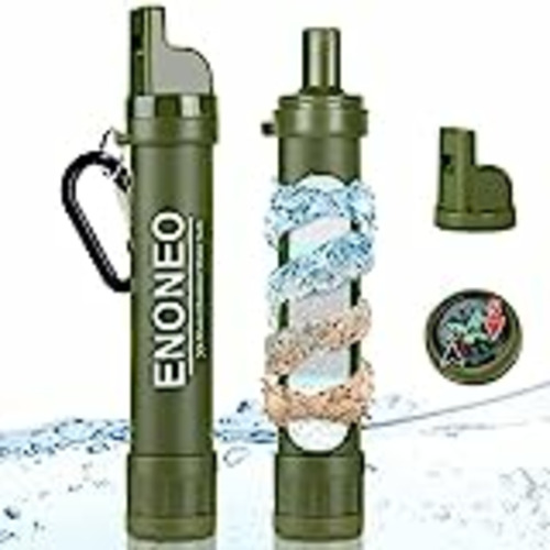 Vendo ENONEO Filtro de Agua Personal 1500L Purificador Agua Portatil Elimine 99.99% de Bacterias y Protozoos con Espejo, Silbato y Brújula Filtro Agua Supervivencia Senderismo Acampada (Verde)