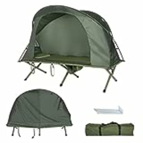 Vendo COSTWAY Tienda de Campaña 4 en 1, Set Tienda Elevada Plegable Individual, Tienda de Campaña Catre Portátil con Cobertura Externa Impermeable, Colchón de Inflado Automático, Bolsa de Transporte (verde)