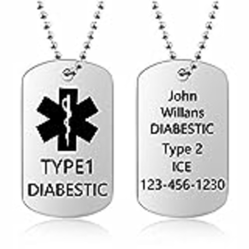 Vendo DaMei Collar Hombre Personalizado Etiqueta de Perro Collar de Chapas Grabadas Militares Personalizadas Alerta Médica Placa Colgante Cadena de Bolas 56cm Militar Hombre Collar (con ID médica)