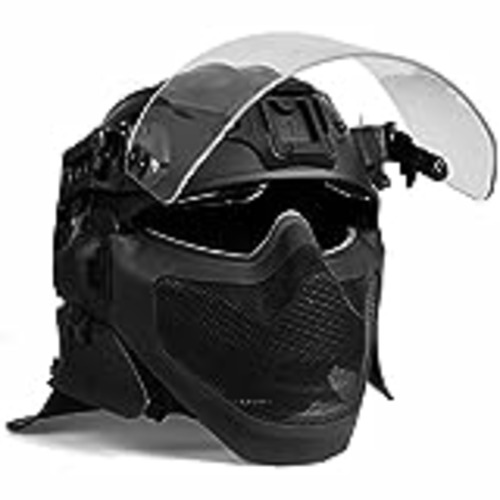 Vendo Casco Antibalas Táctico de Cara Completa, con Máscara de Malla de Acero Antidisturbios, Protector Facial, Gafas Integradas, Protección para Oídos/Cuello, para Combate Militar SWAT Airsoft,Negro