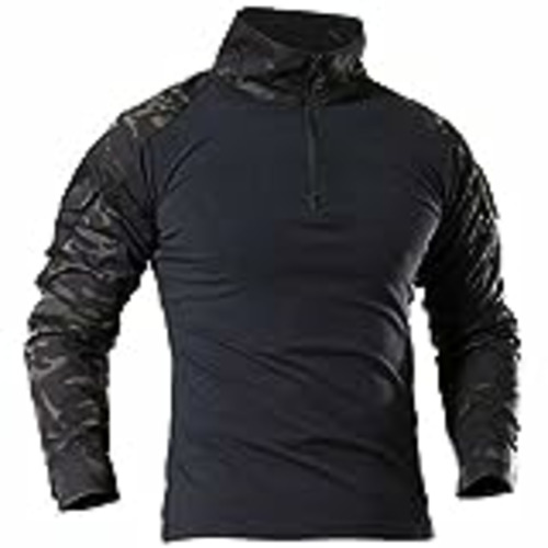 Vendo Camisa táctica militar de manga larga para hombre, transpirable, para caza, combate, secado rápido, para exteriores, con cremallera frontal de 1/4, camuflaje, airsoft, Negro-cp, L