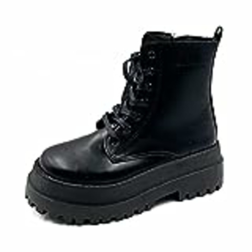 Vendo ZXCN Moda Mid-Becerro Botas Mujeres Tacones Gruesos Zapatos de Plataforma Damas Cruzadas atadas Botas Planas Planas PU Calzado de Cuero