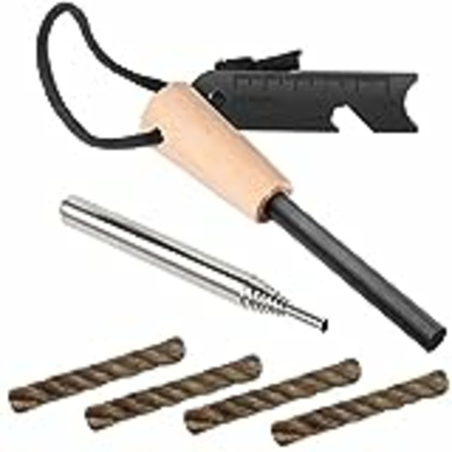 Vendo Pedernal Supervivencia Kit,Magnesio Encendedor Ferrocerio Mango Madera con Tubo de Fuego de Soplado y Tinder para Acero de Fuego y un raspador para Acampada Senderismo Montañismo Bushcraft