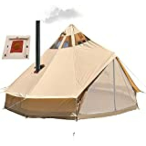 Vendo UNISTRENGH Tienda De Campana De Lona De Algodón Impermeable 4 Estaciones con Agujero De Estufa Y Ventanas De Techo Para 6-8 Personas, Camping, Caza, beige, L