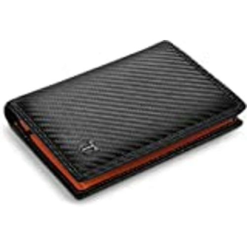 Vendo TEEHON Cartera Hombre, Cartera Vertical Cuero de Fibra de Carbono, con RIFD Protección, 13 Ranuras para Tarjetas, con Cremallera, Regalo para Hombre de Navidad, Cumpleaños(Negro y Naranja)