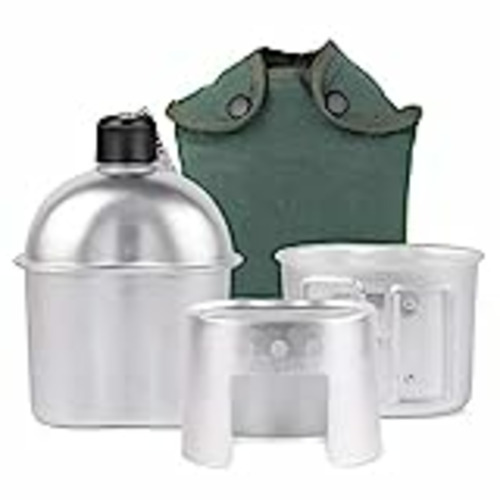 Vendo Lixada Cantimplora Militar para Camping de Aluminio Utensilios de Cocina Botella de Cantina Militar Al Aire Libre Kit de Cantina con Copa y Estufa para Camping Senderismo Mochilero
