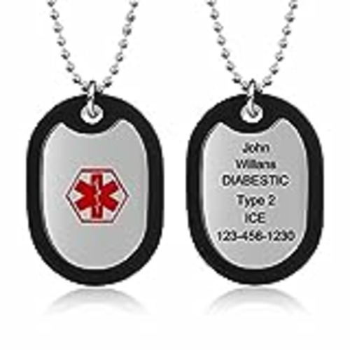 Vendo DaMei Colgante Hombre Personalizado Alerta Médica Placa Colgante Etiqueta de Perro Militar Hombre Collar Cadena de Bolas 56cm Chapas Militares Personalizadas