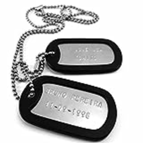 Vendo TusPlacas Chapas Militares Personalizadas de Acero INOX. Collar de Chapas Grabadas en Relieve. Colgante Estilo Ejército Americano. Grabado, Cadenas, Gomas y Bolsita de Tela de Regalo (Negro)