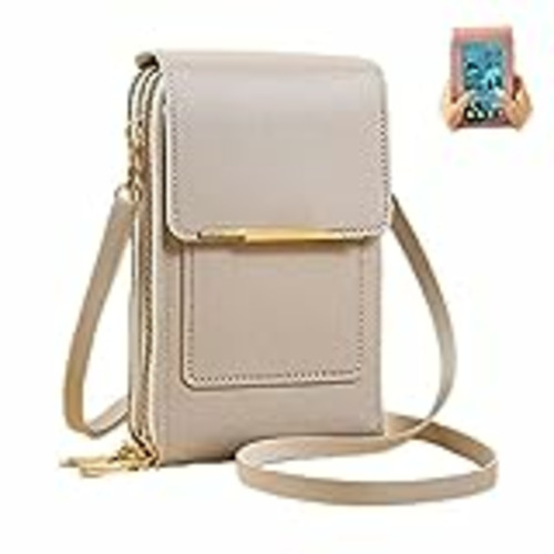Vendo Takezumi Bolsa de piel antirrobo, pequeña bolsa cruzada para teléfono celular para mujer, pantalla táctil RFID con bloqueo para teléfono celular, cartera, gris, 11×4×18cm