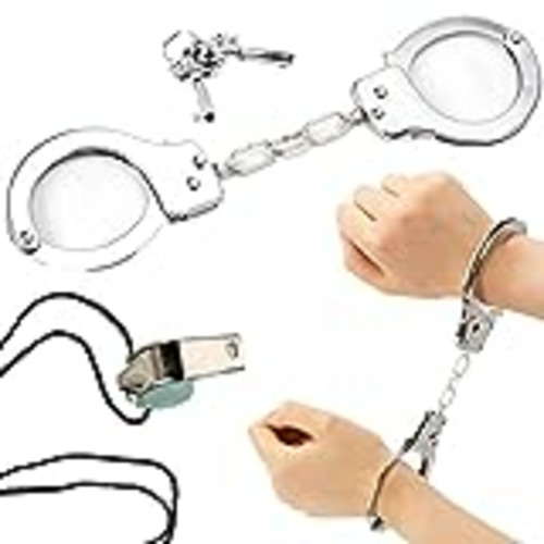 Vendo DKDDSSS 2 Pcs Esposas de Metal de Juguete Incluyen Llaves y botón de Seguridad para Halloween, Carnaval, Fiestas Temáticas, Policía, Disfraces de Sheriff