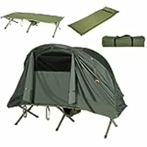 Vendo GYMAX Tienda de Campaña 4 en 1 Individual con Cama, Plegable, con Colchón Inflable Automático, Cama de Camping Elevada, con Cubierta de Lluvia y Bolsa de Transporte, 200 x 87 x 154 cm (Verde Militar)