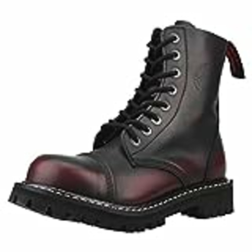 Vendo Angry Itch Botas Militares Unisex Hombre Mujer Cuero Rojo Burdeos Frotado 8 Agujeros Punk Punta de Acero