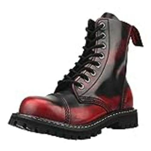 Vendo Angry Itch Botas Militares Unisex Hombre Mujer Cuero Rojo Frotado 8 Agujeros Punk Punta de Acero