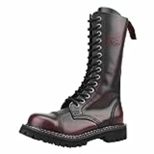 Vendo Angry Itch Botas Militares Unisex Hombre Mujer Cuero Rojo Burdeos Frotado 14 Agujeros Punk Punta de Acero