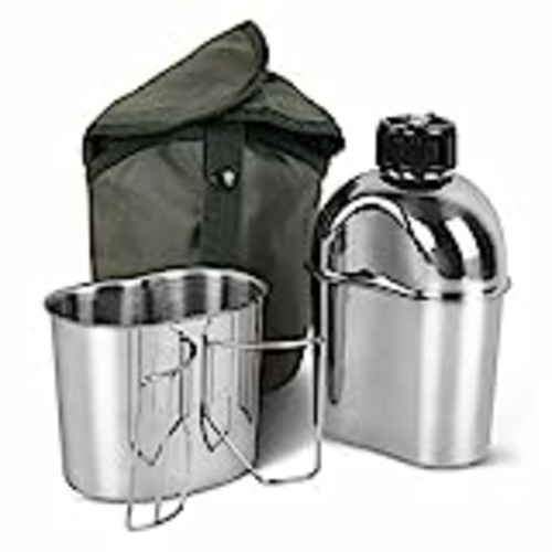 Vendo Goetland Juego de Cantimplora Acero Inoxidable Cantina Cantimplora WWII Cantimplora Militar Estadounidense 1.2L con Copa de 0.6L Funda de Nailon G.I.