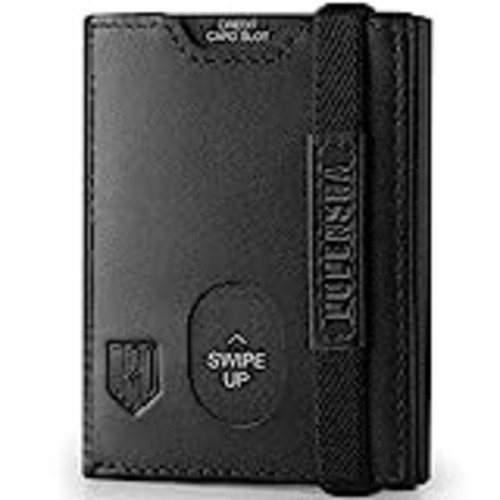 Vendo DODENSHA Billetera Hombre Pequeña Carteras para Hombre RFID Tarjetero Monedero Hombre Cartera Cuero Hombre Piel con Cremallera, 6 Ranuras para Tarjetas, 1 Ranuras para ID, Banda Elástica (Negro)