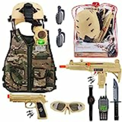Vendo deAO Disfraz de Soldado en Combate Juego Infantil de Imitación Conjunto de Uniforme Militar Incluye Chaleco de Camuflaje, Casco, Accesorios, Armas de Juguete y Mochila para Almacenaje