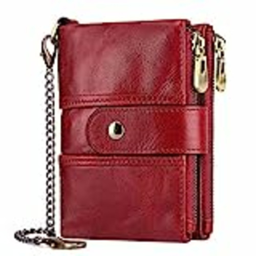 Vendo TEUEN Cartera Mujer Piel Autentica Pequeña Billetera Monedero Mujer con Muchos Bolsillos, Bloqueo RFID Billetero Cremallera Mujer con Cadena, Monedero Cuero Mujer 16 Ranuras para Tarjetas (Rojo)