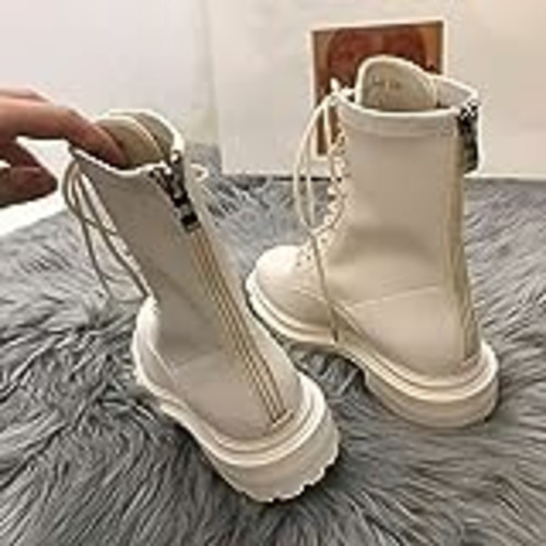 Vendo ZXCN Botas de Tacones Bajos Gruesos para Mujer con Cordones con Cremallera 2021 Diseño de Tendencia de otoño para Hembras Botas de Motocicleta clásicas Blancas Negras