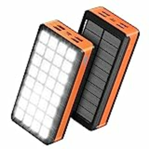 Vendo Batería Externa Solar de 30.000 mAh, Carga rápida y 32 Bombillas LED, Cargador Solar para teléfono móvil, para Camping, Exteriores, Compatible con teléfono, Android (Orange)