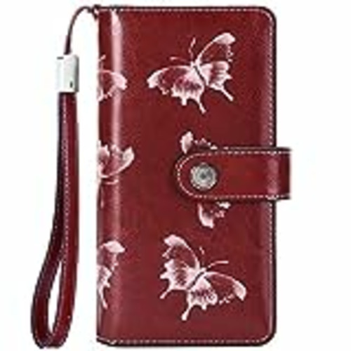 Vendo TEUEN Cartera Cuero Mujer Bloqueo RFID Monedero Piel Mujer Grande con Muchos Bolsillos, Billetera Larga Mujer con Cremallera 26 Ranuras para Tarjetas, Carteras de Piel para Dama XXL (Mariposa Rojo)