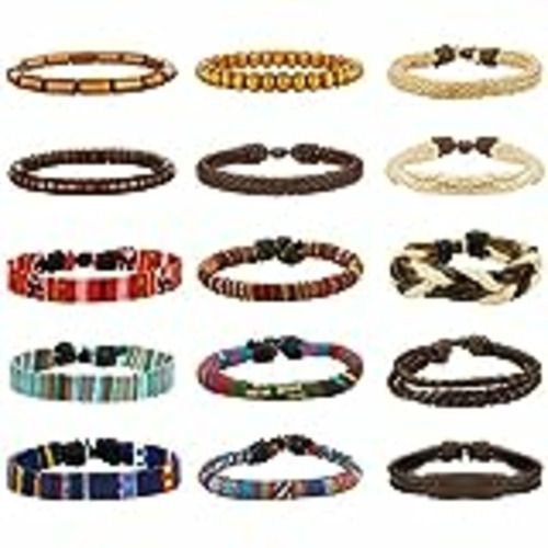Vendo MILACOLATO 15PCS Pulseras Cuero para Hombre Mujer Brazalete Cuenta de Madera Trenzado Plusera Cordón Cáñamo Cordones Étnico Tribal Ajustable Charm
