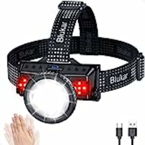 Vendo Blukar Linterna Frontal Recargable, Super Brillante Impermeable Linterna Cabeza LED con Sensor de Movimiento, 8 Modos de Luz con Luz Lateral Roja, Lámpara Cabeza para Correr, Pesca, Camping