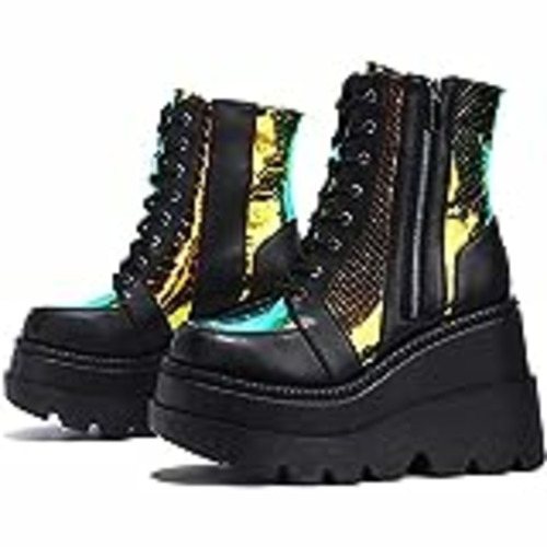 Vendo 2022 Mujer Botas Plataforma cuña Zapato Señoras Nieve Botas de cuero PU Mujer Tacón alto Moda Botas Cortas Tobillo de Cuero punk gotico Invierno Cálidas Antideslizante cordón Casual Botas