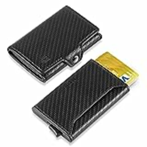 Vendo DODENSHA Tarjeteros para Tarjetas de Credito, Cartera para Hombre Pequeñas RFID Bloqueo con Bolsillo para Monedas, Ranura de Efectivo, Pop Up Tarjetero para 8-10 Tarjetas, 2 In 1 Diseño, Carbon Negro…