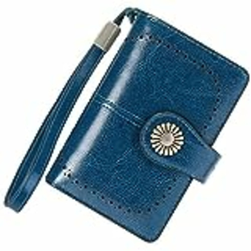 Vendo Cartera Mujer Mediana Bloqueo RFID Billeteras Mujer Piel Autentica con Cremallera, Gran Capacidad Billetera Monedero Mujer con Portafoto, Carteras Elegante Mujer con Correa Muñeca 13 Tarjetas (Azul)