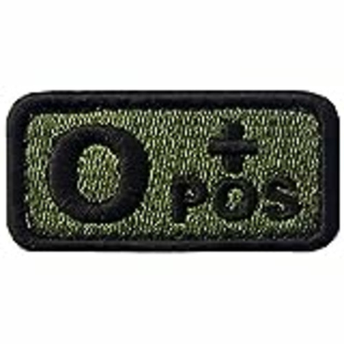 Vendo Táctico Tipo O positivo Tipo de sangre emblema Broche Bordado de Gancho y Parche de Gancho y bucle de cierre, Verde oliva