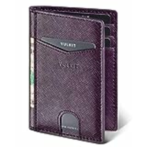Vendo VULKIT Cartera Tarjetero Minimalista Mujer RFID Bloqueo Delgado Tarjeteros para Tarjetas de Credito Cuero con 10 Compartimentos para Tarjetas y Billetes - Morado Cruz
