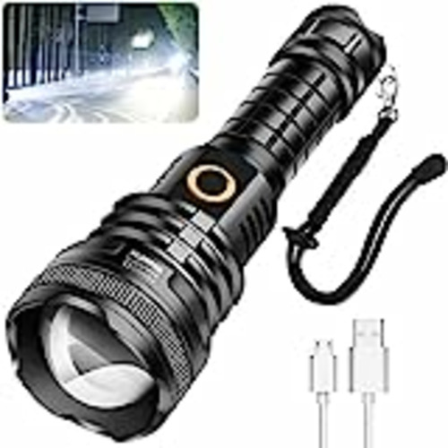 Vendo WholeFire Linterna LED Alta Potencia 90000 Lúmenes, Potente XHP90 Policial Linternas USB Recargable Impermeable 5 Modos de Zoom, Táctica Militar P90 Linterna con Batería y Cable USB