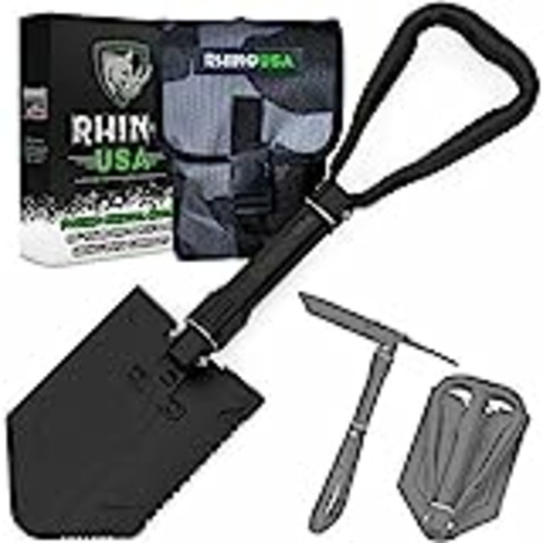 Vendo Rhino USA Pala Supervivencia con Pico – Resistente Pala Multiusos Supervivencia Militar de Carbono al Acero – Pala Jardinería, Recuperación – Accesorios Camping para Cavar Tierra, Arena, Barro, Nieve