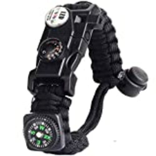 Vendo Pulsera Paracord Supervivencia España, Camuflaje Supervivencia Pulsera con Flint + Brújula + Termómetro + Silbato, para Caminatas en Canchas de Camping u Otras Actividades al Aire Libre (Negro)