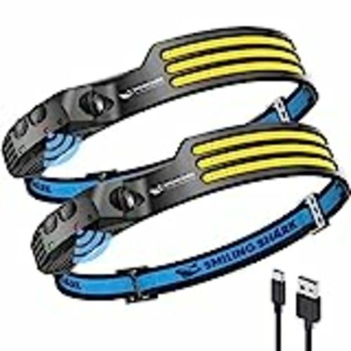 Vendo Smiling Shark Linterna Frontal, 2 Pack 230°Gran Angular 3*Tiras Luz LED Blanco de la Headlight Recargable con Sensor Movimiento Impermeable Camping Ciclismo, Linterna-Frontal-LED-Cabeza-Light