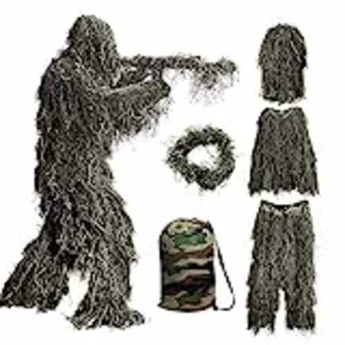 Vendo 5 Piezas Ghillie Suit Uniforme De Camuflaje,Traje De Camuflaje 3D,Ropa De Caza para Hombres Y Mujeres,Traje De Camuflaje Verde,Ropa Francotirador Airsoft,Ropa para La Caza De La Jungla Accesorios